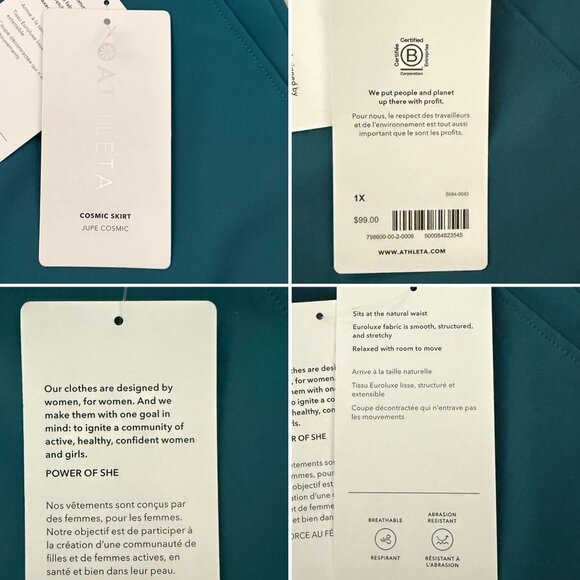 Athleta Cosmic Skirt Womens 1X Blue EuroLuxe Fabric Power Of She Pockets NWT - Picture 3 of 8